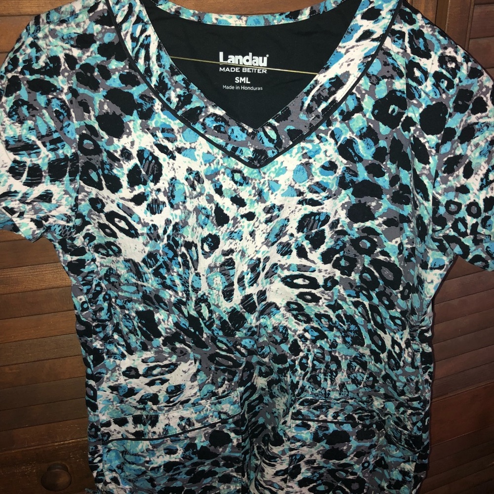 Blue Leopard Print Scrub Top